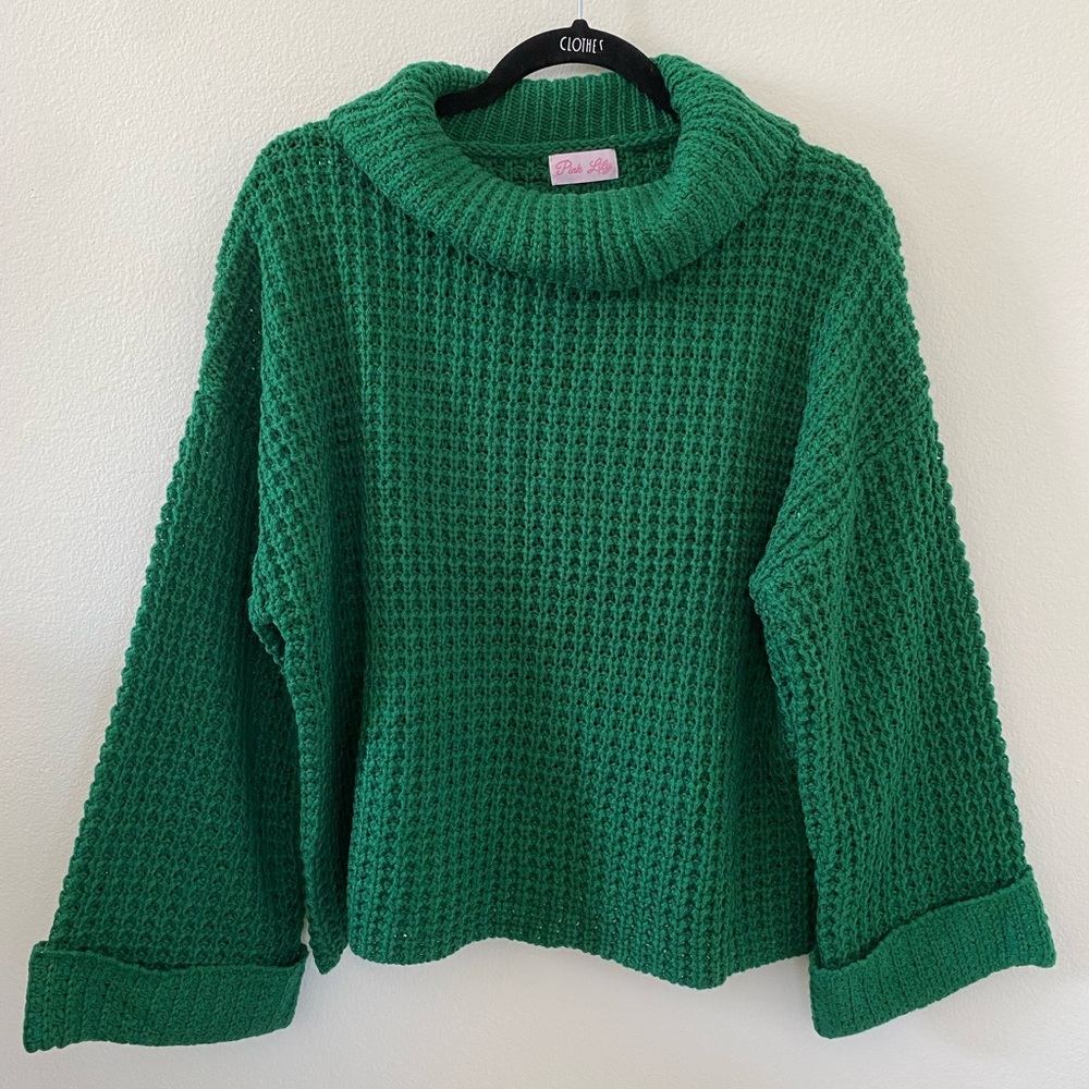 Pink Lily Oversized Green Knit Sweater Small